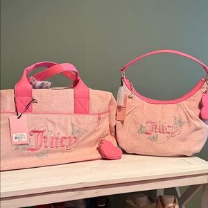 Juicy Couture Pink Terry Cloth Tote & Shoulder Bag Set with Coin Pouch